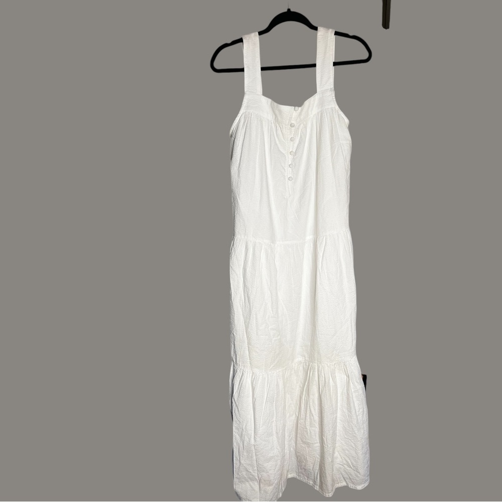 ▶️ Faherty ◀️ Marina Seeksucker Tiered Maxi Dress Organic Cotton Size Medium - Picture 14 of 15